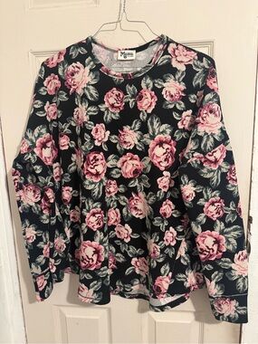 Show Me Your MuMu Black Crewneck with Pink Rose Print